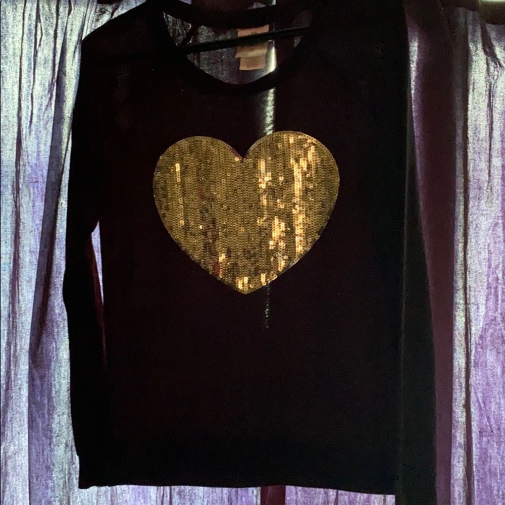 Long Sleeve Silver Sequin Heart Shirt